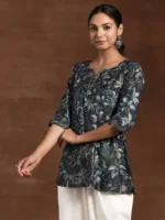 Grey Yoke Design Silk Blend A-Line Kurti